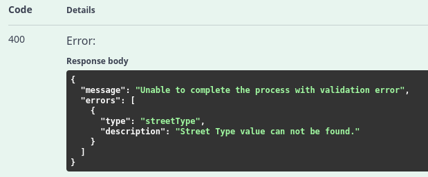 Street Type Validation error