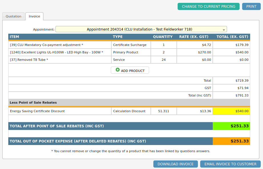 creating invoices in method