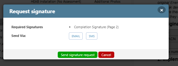 Request Signature dialog with Email and SMS options