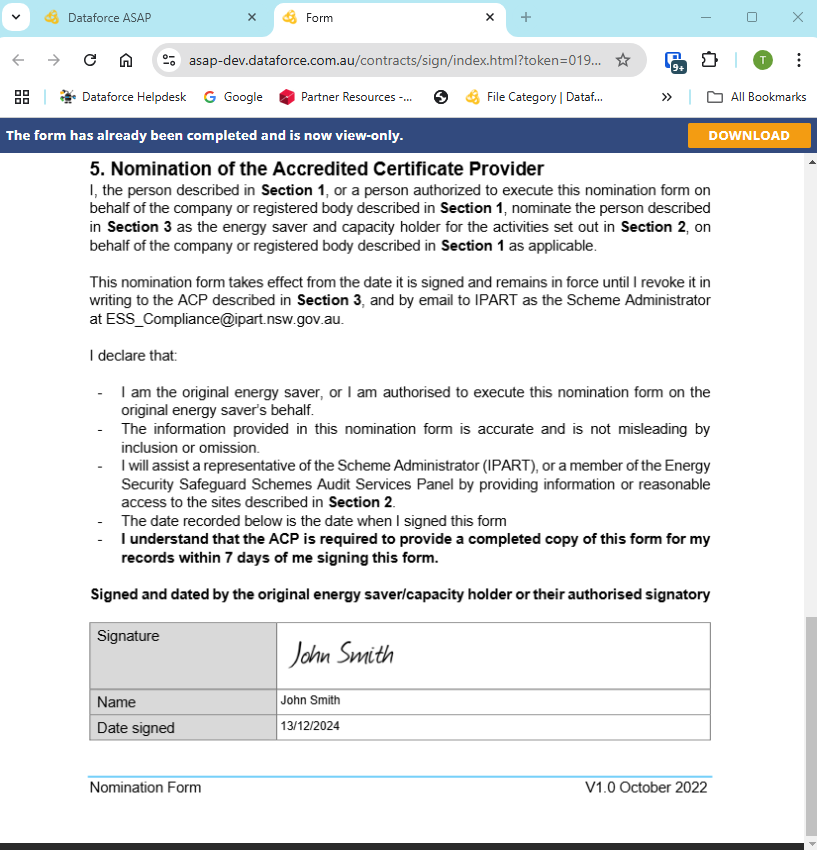 Signed document is displayed